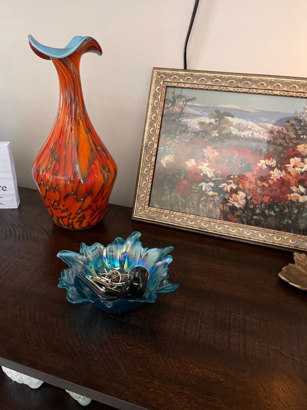 MCM Czech Glass Orange and Light Blue Art Glass Vase - Decorative Accent